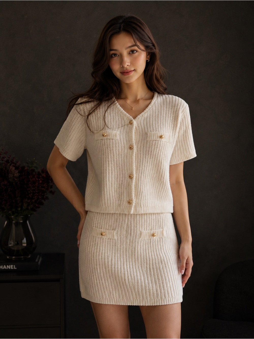 French Connection Cream Knit Mini Dress Set